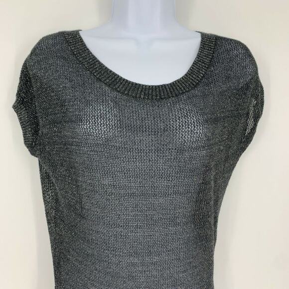 EXPRESS Glitter Open Knit Sweater Dress Size S Mesh Short Cap Sleeve - Picture 4 of 9